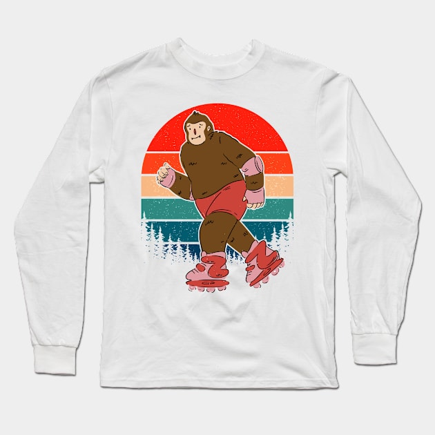 Retro Bigfoot Roller Skating Long Sleeve T-Shirt by Tesszero